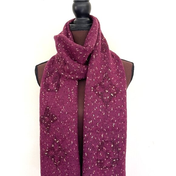 Louis Vuitton Wool Wrap Medallion Logomania Burgundy Purple Reversible S… - Picture 10 of 10